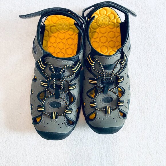 Khombu flexible sport sandal Boy size 3 grey yellow nonslip Velcro quick dry - Picture 2 of 5